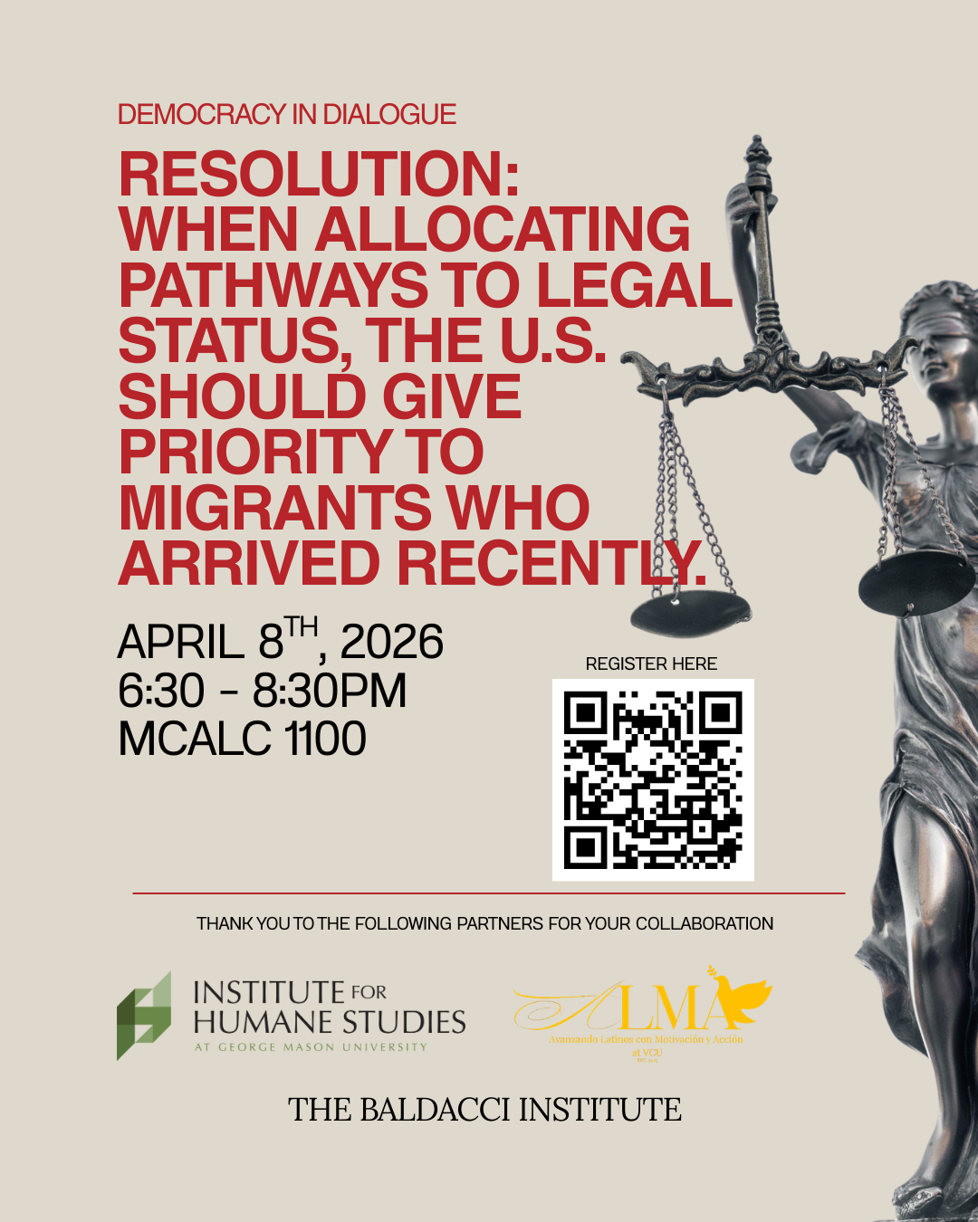 ALMA Democracy in Dialogue Debate flyer